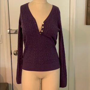 Bass purple long sleeve v neck sweater w/ buttons